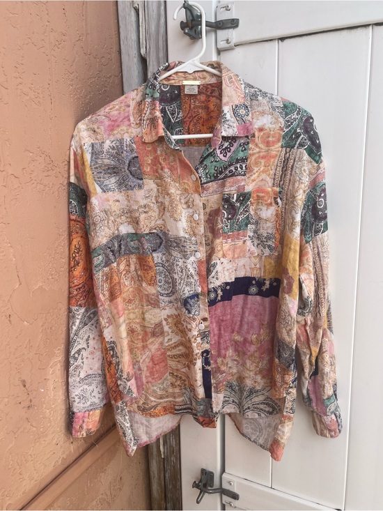 Magaschoni Tops - Magaschoni Women’s 90s Era Paisley Patchwork Linen Long Sleeve Shirt Sz S-AS IS